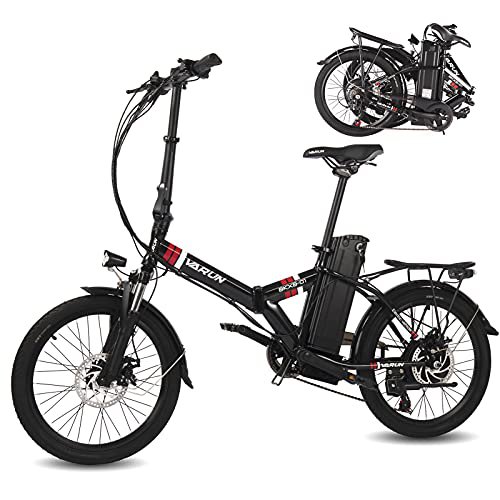 VARUN 20" Klappbares E-Bike Ausgestattet mit 250W Motor 25km/h und 36V 10,4Ah Wechselakku Faltbares Pedelec Shimano 7 Gang-Schaltung (Schwarz)