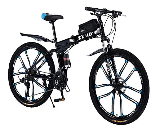 XQIDa durable 26 Zoll Mountainbike Faltrad für ​Erwachsene 27-Gang-Doppelscheibenbremse Volle Federung Anti-Rutsch,Leichter Rahmen Mit Fahrradtasche Geeignet für Herren-und Damenräder/Versand aus deutschem Lager