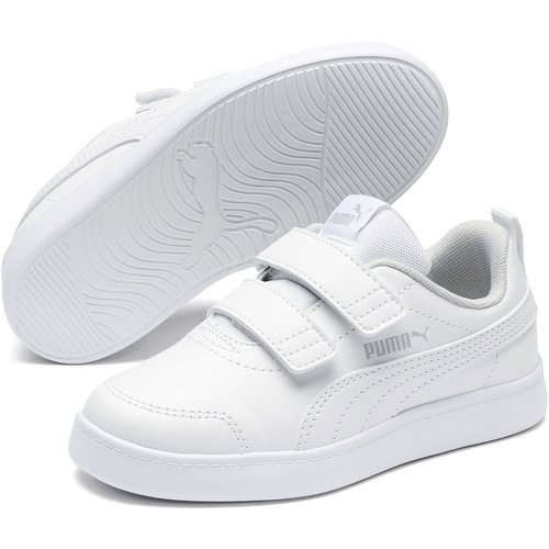Puma Courtflex v2 PS Kinder Sneaker mit Klettverschluss white/gray violet 33