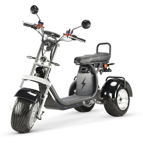 Tpfliving E-Scooter Coco Bike Fat Trike - Elektroroller -Akku: 1 x 60 Volt/20Ah, 35 km/h, Roller elektro ab 14 Jahren mit Scheibenbremsen - Farbe: schwarz