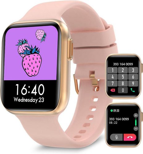 Bebinca Damen 2023 Mit Anrufe und Whatsapp IP68 Wasserdichter Smartwatch (1,69 Zoll, Android iOS), mit Mikrofon Sprachassistent 28 Sportmodi/Herzfrequenz/260-mAh-Akku