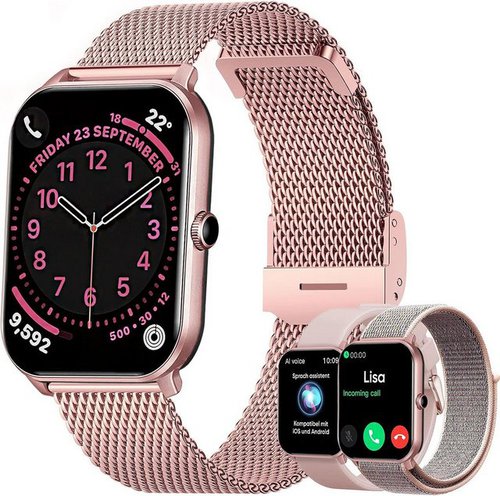 Dachma Smartwatch (1,85 Zoll, Android iOS), Damen mit Whatsapp Funktion telefonfunktion damenuhren 3 Armbander Uhr