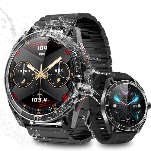 INTEBIKI AMOLED Smartwatch, Fitness Uhr mit Anruffunktion für Damen und Herren Smartwatch (Rundes 1,43-Zoll-UHD-Full-Touch-AMOLED Farbdisplay Zoll) Gesundheits-Smartwatches mit Blutsauerstoff, Blutdruckmessung, Herzfrequenz, Schlafqualität, Schrittzähler, AI Voice, NFC und Musiksteuerung etc., Sportuhr mit Wechselband wechem Silikon und Stahlband Uhrenarmbänder, IP68 Wasserdicht, für Android IOS