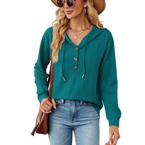 Tapferer Ping Hoodie Hoodie V-Ausschnitt Langarm Sweatshirt Damen Pullover Kordelzug Top