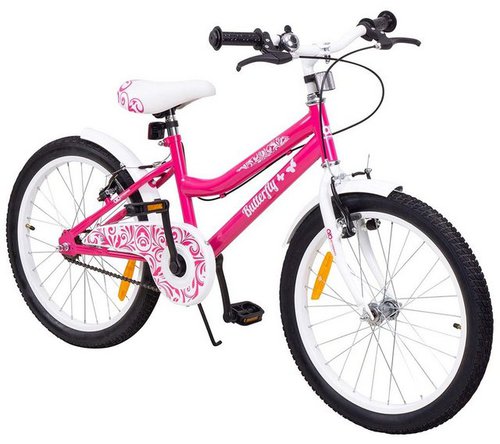 Actionbikes Motors Kinderfahrrad Mädchen Kinder Fahrrad Butterfly 20 Zoll -  ab 6 Jahre, 1 Gang, ohne Schaltung, (20 Zoll, ab 115 cm Körpergröße,  Freilauf, Kettenschutz, Reflektoren, Luftbereifung, Schutzbleche, Klingel,  Katzenaugen, Fahrradständer, 1-tlg.