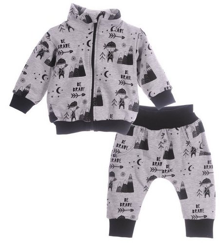 La Bortini Jogginganzug Baby Anzug Jacke und Hose Jogginganzug in Grau, in Grau-Schwarz gemustert 62 68 74