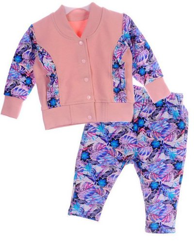La Bortini Jogginganzug Baby Anzug Jacke Hose in Blau Rosa gemustert, elastisch, 62 68 74 80