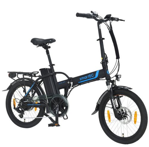 Smartec E-Bike 20 Zoll Klapprad Camp-20H Schwarz, 7 Gang Shimano Tourney Schaltwerk, Kettenschaltung, Hinterrad-Nabenmotor, 562,00 Wh Akku, Batterie, Damen/Herren Unterstützung 25 km/h Anfahrhilfe Scheibenbremse StVZO