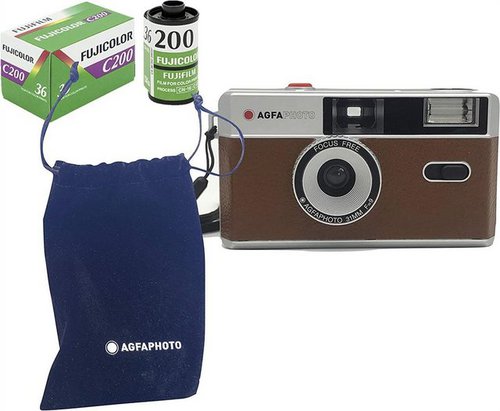 Agfaphoto Set: Analoge 35mm Foto Kamera brown Kompaktkamera