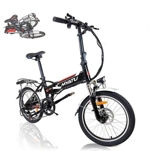 Myatu E-Bike 20 Zoll E-Bike faltbares ebike mit 36V 10.4AH, 6 Gang Shimano Shimano Schaltwerk, Kettenschaltung, 375,00 Wh Akku, mit 374Wh Lithium-Akku,Gabelfederung, Pedelec Elektrofahrrad