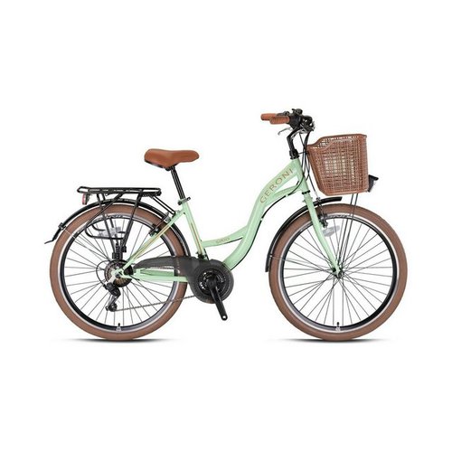 Hzrc Cityrad 26" Zoll Sirio Fahrrad Damen Fahrrad Hollandrad Cityrad Damenfahrrad, 21 Gang SHIMANO, Inklusive Korb und Stvzo zugelassen // in der Farbe Minzgrün