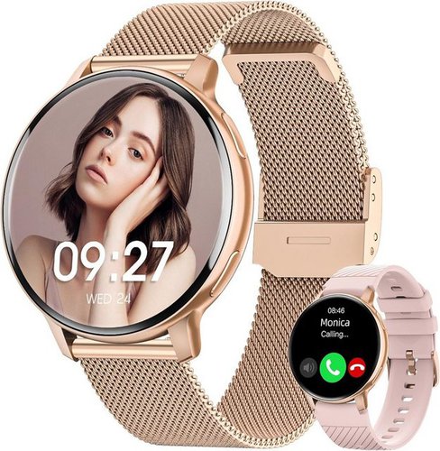 Hasakei Smartwatch (1,39 Zoll, Android, iOS), Touchscreen Fitnessuhr Schlafmonitor, Menstruationszyklus IP68 SpO2