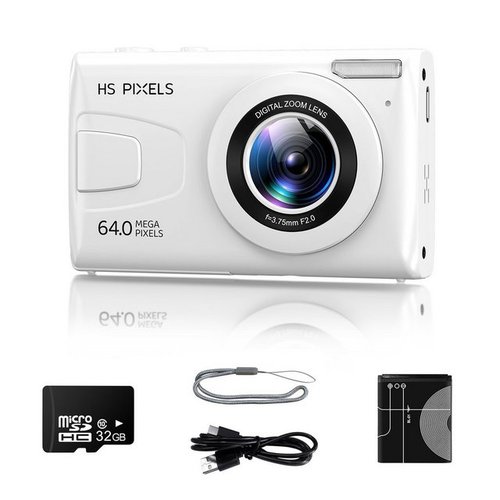 Oka Digitalkameras, 64-Megapixel-MP3-Player Fotoapparat Kinderkamera (64 MP, inkl. Kompakte Videokamera mit 18fachem Digitalzoom Vlogging-Kamera, Autofokus Punkt und schieBen Digitalkameras Geschenk fur Teens)