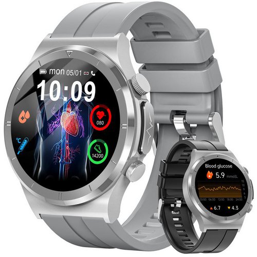 Sanorum Herren 120+ Sportmodelluhr Mit Blutzuckermessung Smartwatch (3.53 cm/1,39 Zoll, HD Touchscreen) Mit Anruffunktion IP68 Schutz,mit Blutsauerstoff/Herzfrequenz, Blutdruck/Schlafüberwachungsfunktionen, geeignet als Geschenk für Väter / Brüder für iOS Android