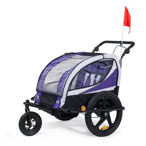 Samax Fahrradkinderanhänger 360° drehbarer Fahrradanhänger 2in1 Jogger - in Lila - Black Frame