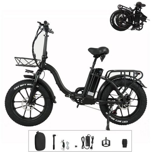 Fangqi E-Bike 20Zoll E-mountainbike,Shimano 7 Gang, 48V/15Ah,LCD-Farbinstrument, 7 Gang SHIMANO, Kettenschaltung, Heckmotor, (Spar-set,Mountainbike, Damen E-Bike, Offroad-Fahrzeug, E-Bike, Zusammenklappbar mit Korb vorne und Gepäckträger hinten), Faltbar, mit vorderer Korb und Blinkern links und rechts