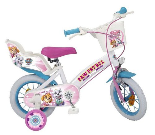 Toimsa Bikes Kinderfahrrad 12 Zoll Kinder Mädchen Fahrrad Mädchenfahrrad Rad Bike Paw Patrol Weiß, 1 Gang, Puppensitz, Korb, Stützräder
