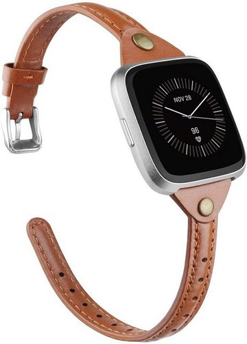 Resik Schlankes Armband, kompatibel mit Fitbit Versa/Versa 2/Versa Lite/Versa SE Armbänder für Damen und Herren, dünnes Echtleder, Ersatzarmband, handgefertigtes Uhrenarmband, Zubehör, mehrfarbig Braun