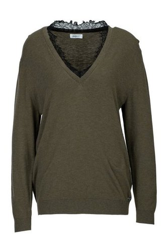 Replay Sweatshirt Sweatshirt - Viskose/Kaschmir mit Rüsschen verzierter tiefer V-Ausschnitt