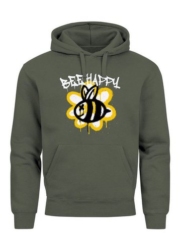 Neverless Hoodie Hoodie Herren Aufdruck Bee Happy Biene Blume Graffiti Schriftzug Fashi
