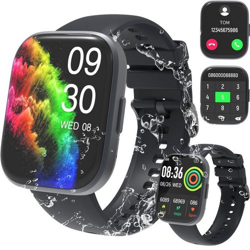 Aoucheni Smartwatch,Fitnessuhr Tracker mit Telefonfunktion 1.96" Wasserdicht Smartwatch (1.96" cm/1.96" Zoll) Blutsauerstoff/Pulsmesser/Sportuhr Aktivitätstracker, mit Bluetooth Anrufe, Körperuhr, Fitness-Tracker, Gesundheitsfunktionen