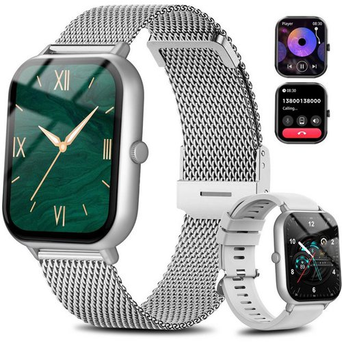 Yuede Smartwatch für Damen Herren, mit Telefonfunktion und Message Reminder Smartwatch ( 1,85'' Zoll HD Quadratischer Voll Touchscreen Armbanduhr) IP67 Wasserdichte Sportuhr mit Schlafmonitor, Blutdruckmessgerät, Schrittzähler, Herzfrequenzmonitor, 50 Übung Modi Fitnessuhr,Kompatibel für ios und Android, Uhren Doppelriemen