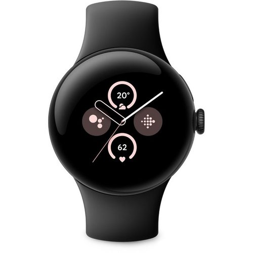 Google Pixel Watch 2 Smartwatch schwarz/obsidian Smartwatch (Wear OS), Fluoroelastomer, Sturzerkennung