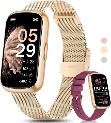 Sanorum Damen's IP68 Wasserdicht Fitness-Tracker Schlafmonitor Schrittzähler Smartwatch (1,47 Zoll, Android/iOS), mit SpO2 Pulsuhr 24 Sportmodi Nachricht Whatsapp, Menstruationszyklus
