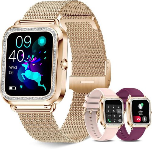 Betatree Smartwatch Damen, Fitnessuhr mit Telefonfunktion, Benachrichtigung Smartwatch (1,6 Zoll, Android iOS), Aktivitäts Tracker mit 19 Sportmodi Herzfrequenz SpO2 Schlafmonitor