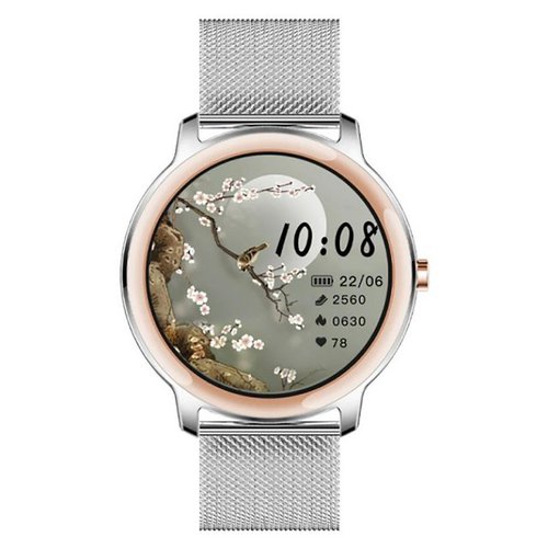 Tpfnet SW09 mit Milanaise Armband für Damen Smartwatch (Android), individuelles Display - Armbanduhr mit Musiksteuerung, Herzfrequenz, Schrittzähler, Kalorien, Social Media etc., Silber