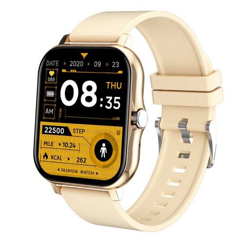 Tpfnet SW04 mit Silikon Armband - individuelles Display Smartwatch (Android), Armbanduhr mit Musiksteuerung, Herzfrequenz, Schrittzähler, Kalorien, Social Media etc., Gold
