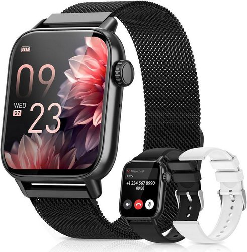 Banlvs Damen's & Herren's mit Telefonfunktion IP68 wasserdichte Smartwatch (1,85 Zoll), mit 110+ Sportmodi, SpO2, Herzfrequenz, Schlafmonitor Fitness Tracker
