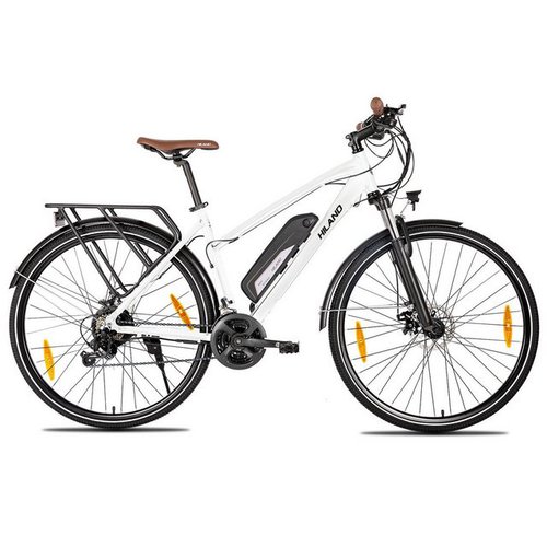 Hiland E-Bike 28 Zoll Elektrofahrrad Cityrad mit LCD Display,36V/10.4Ah Akku, 21 Gang Shimano Tourney TY21 7speed Schaltwerk, Kettenschaltung, Heckmotor, 374.4 Wh Akku, (Set, mit akku-ladegerat, mit werkzeung, mit beleuchtungsset), E-Trekking Damen und Herren, mit Fahrradständer, innerhalb der stVZO