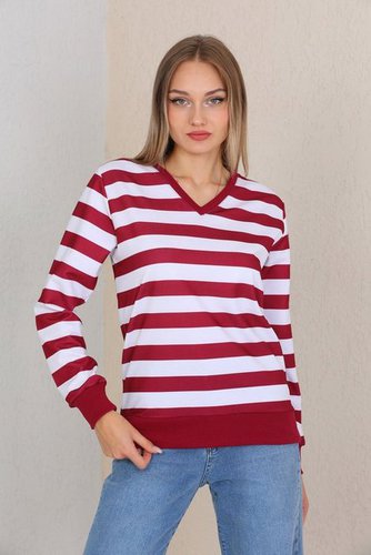 Bongual Sweatshirt Langarm Pullover Streifen Sweater