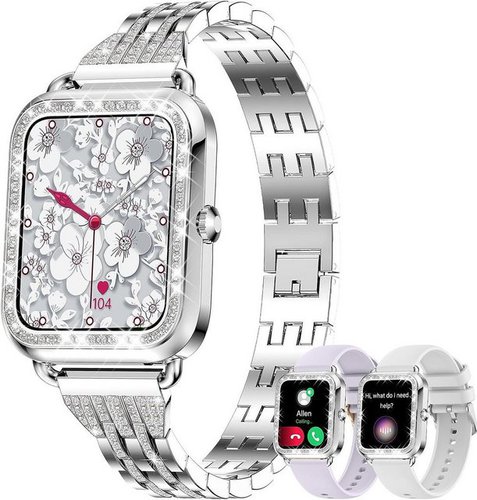 Fitonyo Smartwatch (1,29 Zoll, Android iOS), Damen mit Telefonfunktion Diamant Pulsuhr SpO2 19 Sportmodi Smartwatch