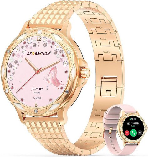 Zkcreation Smartwatch (1,2 Zoll, Android iOS), Damen mit Telefonfunktion Fitnessuhr Armbanduhr 120+ Sportmodi Uhr