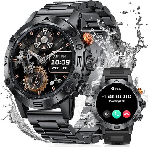 Dekelife Dual-Bluetooth-Modus Smartwatch (1,53 Zoll, Android, iOS), mit Telefonfunktion,124Sportmodi IP68 Fitnessuhr Pulsuhr Schlafmonitor