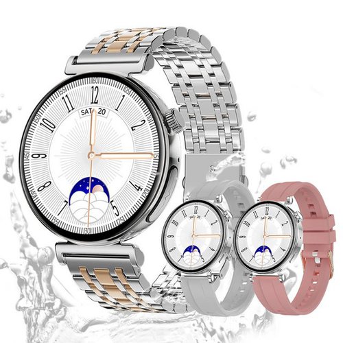 Valdus Damen's IP65 Wasserdicht Telefonfunktion Fitness-Tracker Elegant Smartwatch (3,25 cm/1,28 Zoll, Android/iOS) mit AMOLED HD-Touchscreen, und austauschbarem weichem Silikonarmband, - 240 mAh mit EKG, SPO2, Blutdruck, Temperatur und Schrittzähler
