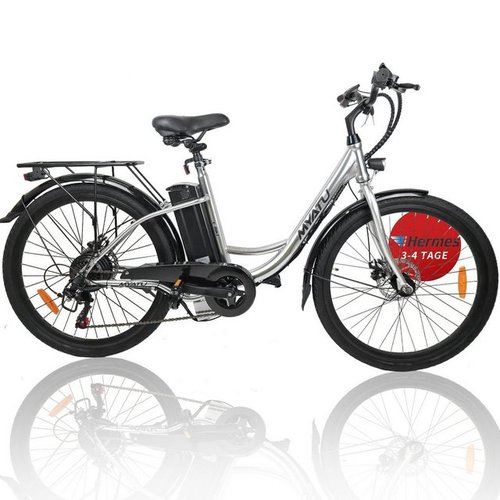 Myatu E-Bike 26 Zoll E-Citybike für Damen & Herrren, mit 12,5Ah Akku maxmail 100km, 6 Gang Shimano, Kettenschaltung, Heckmotor