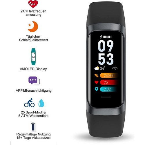 Mutoy Smartwatch, Fitness Tracker Uhr mit Anruffunktion für Damen Herren Smartwatch (1,10" Zoll AMOLED Touchscreen Zoll) 5 ATM IP68 Wasserdicht Fitness Tracker mit Schrittzähler Pulsuhr Blutdruck Messgerät für Android iOS, Schlaf-Monitor, Activity Tracker, SpO2, Kalorien-Tracker,Schrittzähler