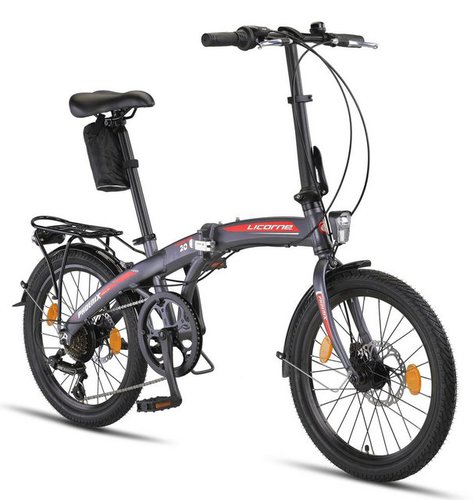 Licorne Bike Klapprad Phoenix 2D, 20 Zoll Aluminium-Faltrad-Klapprad, 7 Gang Shimano, Kettenschaltung