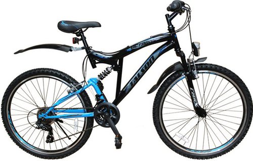 Talson Mountainbike 26 Zoll Fahrrad mit, 21 Gang Shimano, Kettenschaltung, mit Beleuchtung nach StVZO und Gabelfederung Schwarz-Blau