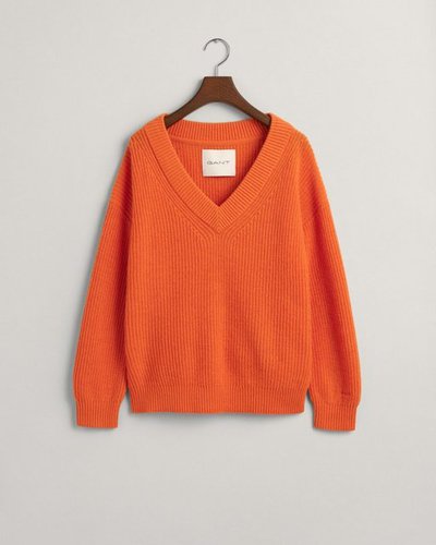 Gant Sweatshirt WOOL RIBBED V-NECK, PUMPKIN ORANGE