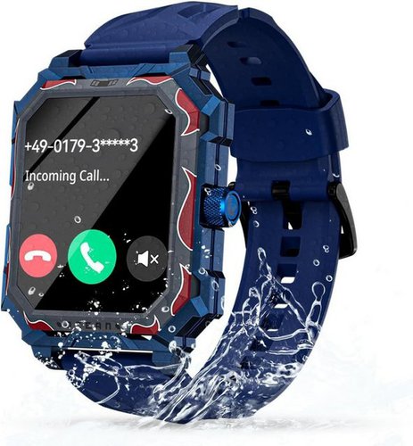 Pergear Max Militär Herren's Telefonfunktion 650mAh 5ATM Wasserdicht Smartwatch (1,96 Zoll, Android/iOS), Titan Militäruhr: Robustes Design Fitnessfunktionen lange Akkulaufzeit