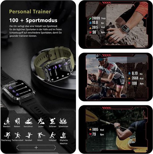 Ibettertec Smartwatch, Fitness Tracker Uhr, Damen Herren Smartwatch (Fitnessuhr mit Telefonfunktion 1,95" HD Voll Touchscreen Zoll, Smartwatch Fitness Tracker Uhr, IP68 Wasserdicht, Uhren Watch für Android IOS, Fitnessuhr Tracker mit Pulsmesser Schrittzähler Schlafmonitor Aktivitätstracker cm)