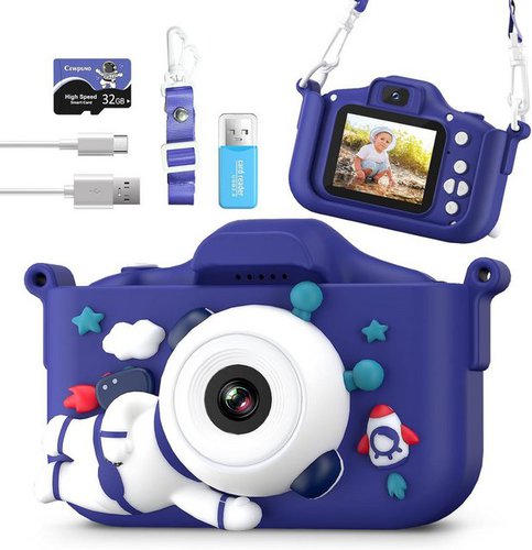 Cewpuno Multifunktionale Kinderkamera (48 MP, 10x opt. Zoom, mit Selfie-Funktion,1080P FHD, 32GB SD-Karte, Cartoon-Fotorahmen)