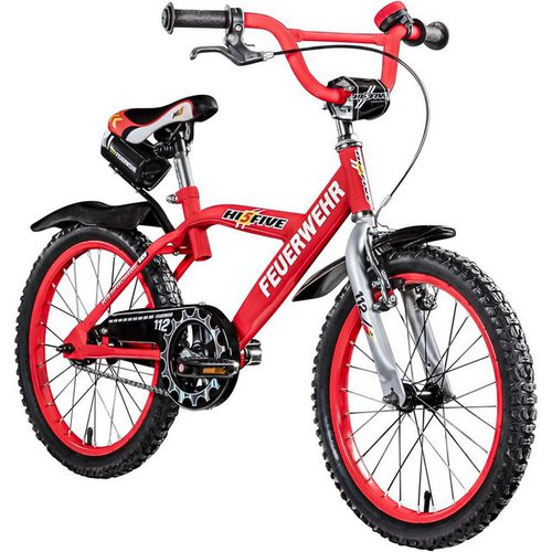 Hi5 Kinderfahrrad Feuerwehr, 1 Gang, ohne Schaltung, Kinderfahrrad ab 5 Jahre Mädchen Jungen Fahrrad 115 - 130 cm Kinder