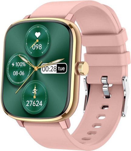 Popglory Smartwatch (1,69 Zoll, Android, iOS), mit Blutdruckmessung Fitness Armbanduhr mit Pulsuhr Schlafmonitor IP67