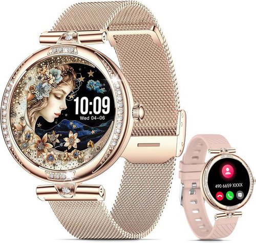 Shepatio Eingebauter Hi-Fi-Lautsprecher und Mikrofon Smartwatch (1,19 Zoll, Android, iOS), mit Telefonfunktion IP68 Sportuhr mit Blutdruckmessung Pulsmesser SpO2