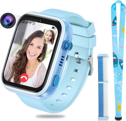 Sanorum 4G Smartwatch für Kinder, GPS-Tracker Smartwatch (4,64 cm/1,83 Zoll, Wasserdichter Touchscreen) Zwei-Wege-Anrufe, Bildkompetenz, SOS, WLAN, mehrere Desktop-Stile zur Auswahl, für 4–12 Jungen und Mädchen